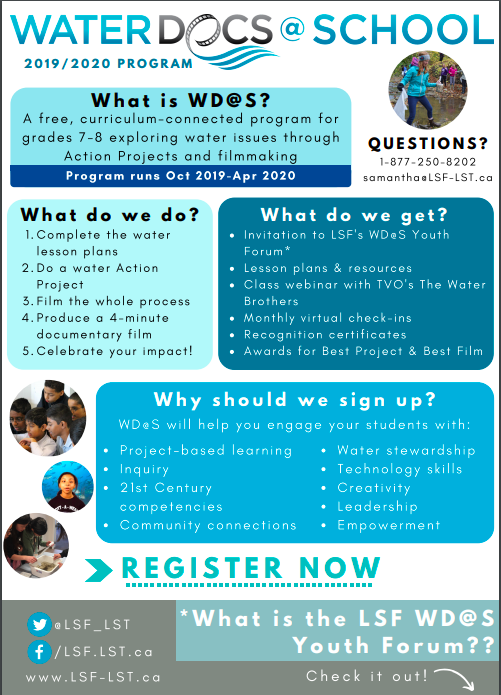 LSF_LST's tweet photo. Don��t miss out on your chance to get involved with our *FREE* Oct. 29 #Milton #WATERDOCS@SCHOOL Ecoleague Youth Forum! We support you by granting you $200 towards your creative Action Projects and filming! Lets create a change together! Register Now: https://t.co/804cjaWJI7 https://t.co/GVzbcHsoda
