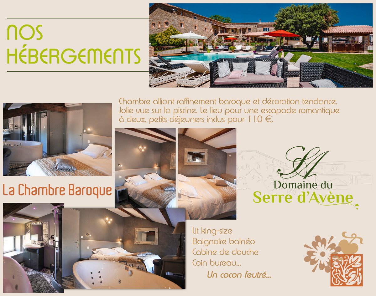 Serredavene's tweet photo. Nuit inoubliable au Serre d'Avène dans notre Chambre Baroque. 99€ la nuit à 2, petits déjeuners inclus ! 
#serredavene #chambre #romantique #hotel #hotellerie #domaine #soirée #nuit #hébergement #cocooning #calme #tranquilité #amoureux #balnéo #confort #qualité #cosy #plaisir https://t.co/U6BqYHE5wS