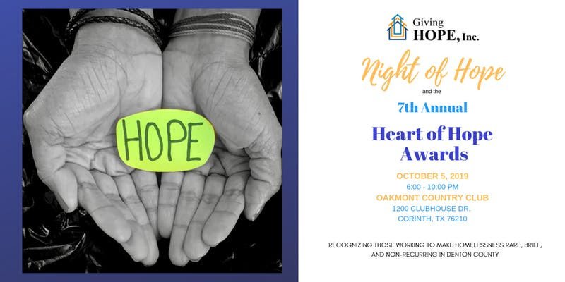 <a href="/HopeIncDenton/">Giving Hope, Inc.</a> is inviting you to join us for Night of HOPE and our 7th Annual Heart of Hope Awards on October 5th.

Be our Housing Hero!

Click on this link for more information: facebook.com/events/6636959…