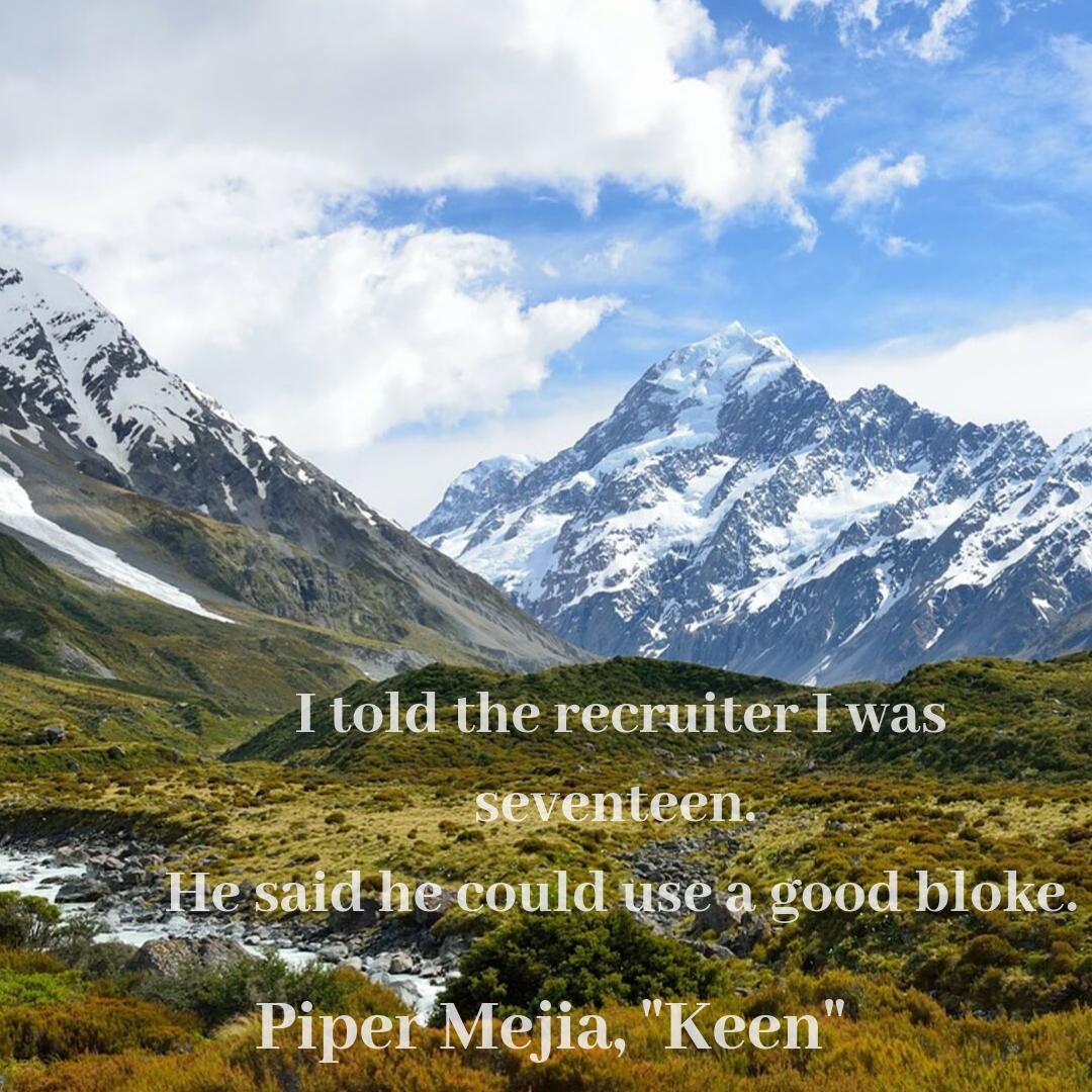 breachzine's tweet photo. "I told the recruiter I was seventeen. He said he could use a good bloke." Piper Mejia's haunting tale of good keen blokes in the NZ bush closes Breach #11. Read "Keen" and other stories very soon. #nzwriters #writerscorner https://t.co/Hjr3E6a9re