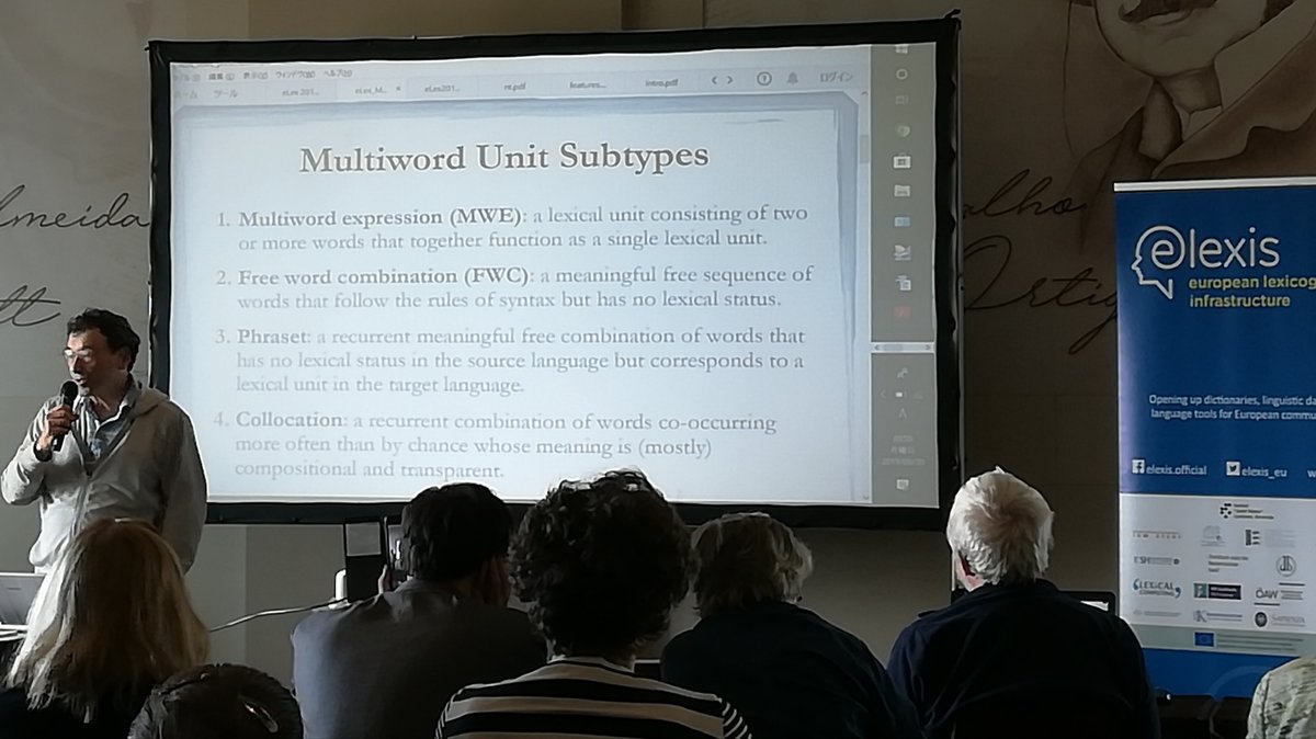 elexis_eu's tweet image. Asking &apos;What is a #multiword #expression?&apos;  is the same as asking ‘what is life?’ - I go [to New York]: is totally random, thus Jack Halpern proposes ’free word combination/expression.’ #NLP #eLex2019