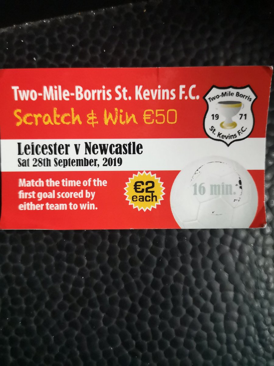 Last week's winning ticket purchased by Roger Quinlan well done Roger ⚽⚽⚽