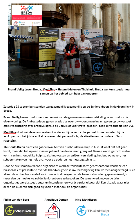 BredaThuishulp's tweet photo. Brand Veilig Leven Breda, MediPlus – Hulpmiddelen en Thuishulp Breda werken steeds meer samen op het gebied van hulp aan ouderen #samenvoordezorg #Breda #brandweer https://t.co/rP7xWfk0pX