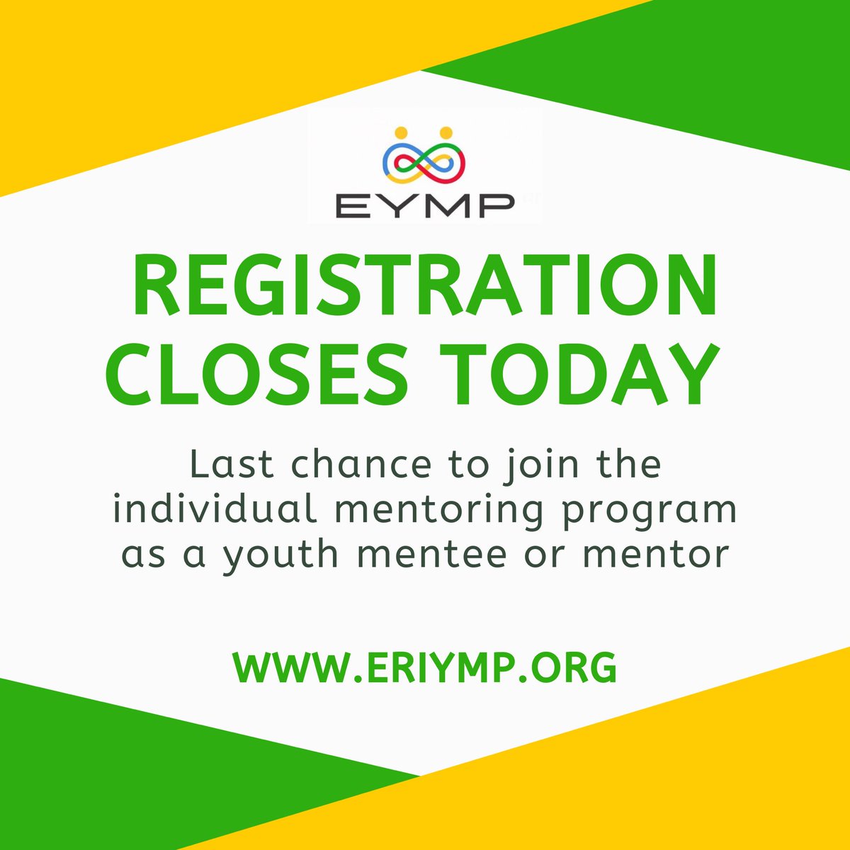 This is the last call! TODAY is the last day to register for the Eritrean Youth Mentorship Program as a youth mentee or as a mentor. Got questions? Send us a DM. Sign up at eriymp.org