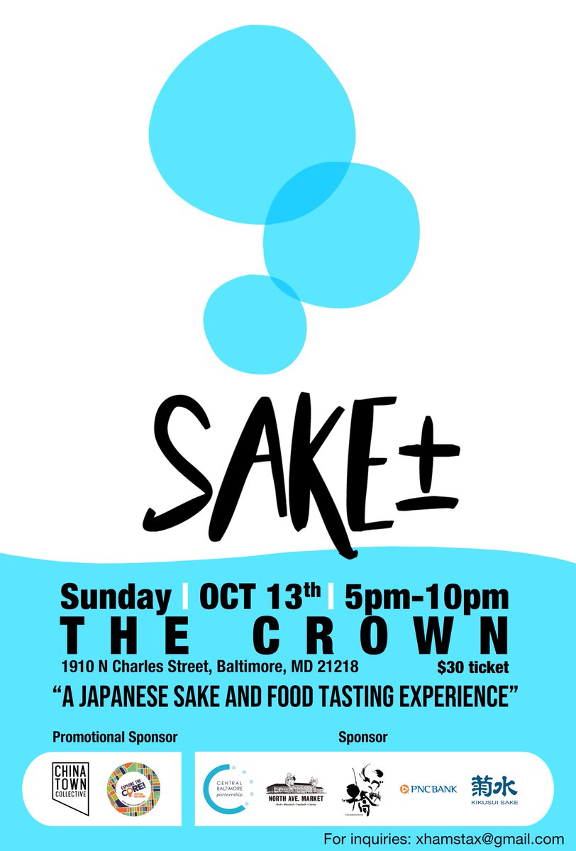 OTSBooking's tweet image. Sake +- is happening in less then 2 weeks. Get your tickets now:
eventbrite.com/e/sake--ticket…
@CrownBaltimore @centralbaltpart @CCNightMarket @MatchaTimeCafe