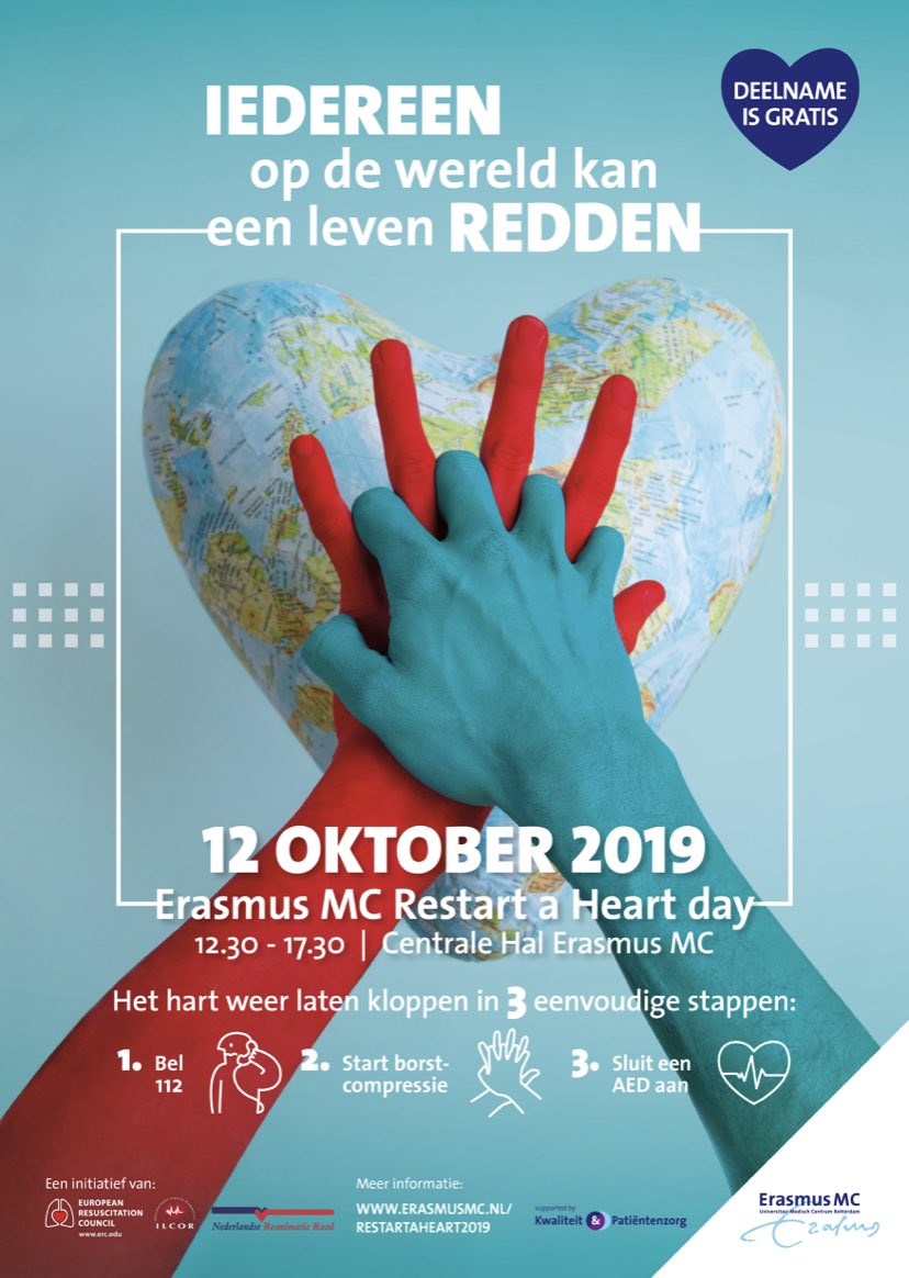 Voor bezoekers, familie, vrienden, bedrijven, scholieren, Rotterdammers.. Eigenlijk voor iedereen die wil leren reanimeren. #restartaheartday