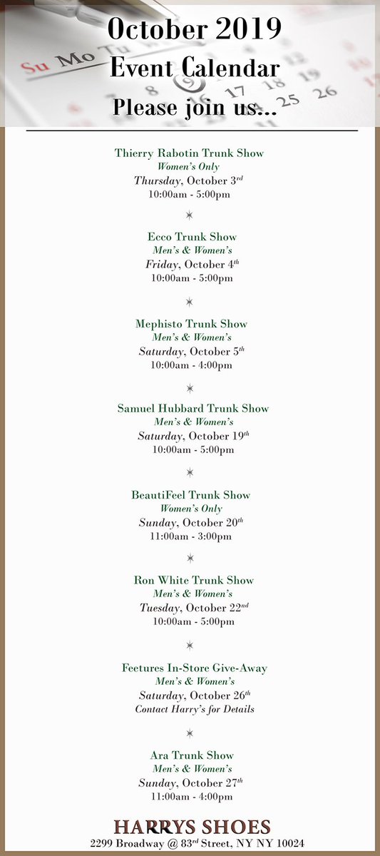 Harrysshoes's tweet photo. Harry's @Harrysshoes has plenty of special events lined-up for October! View image for details! https://t.co/5snQi8jLcT