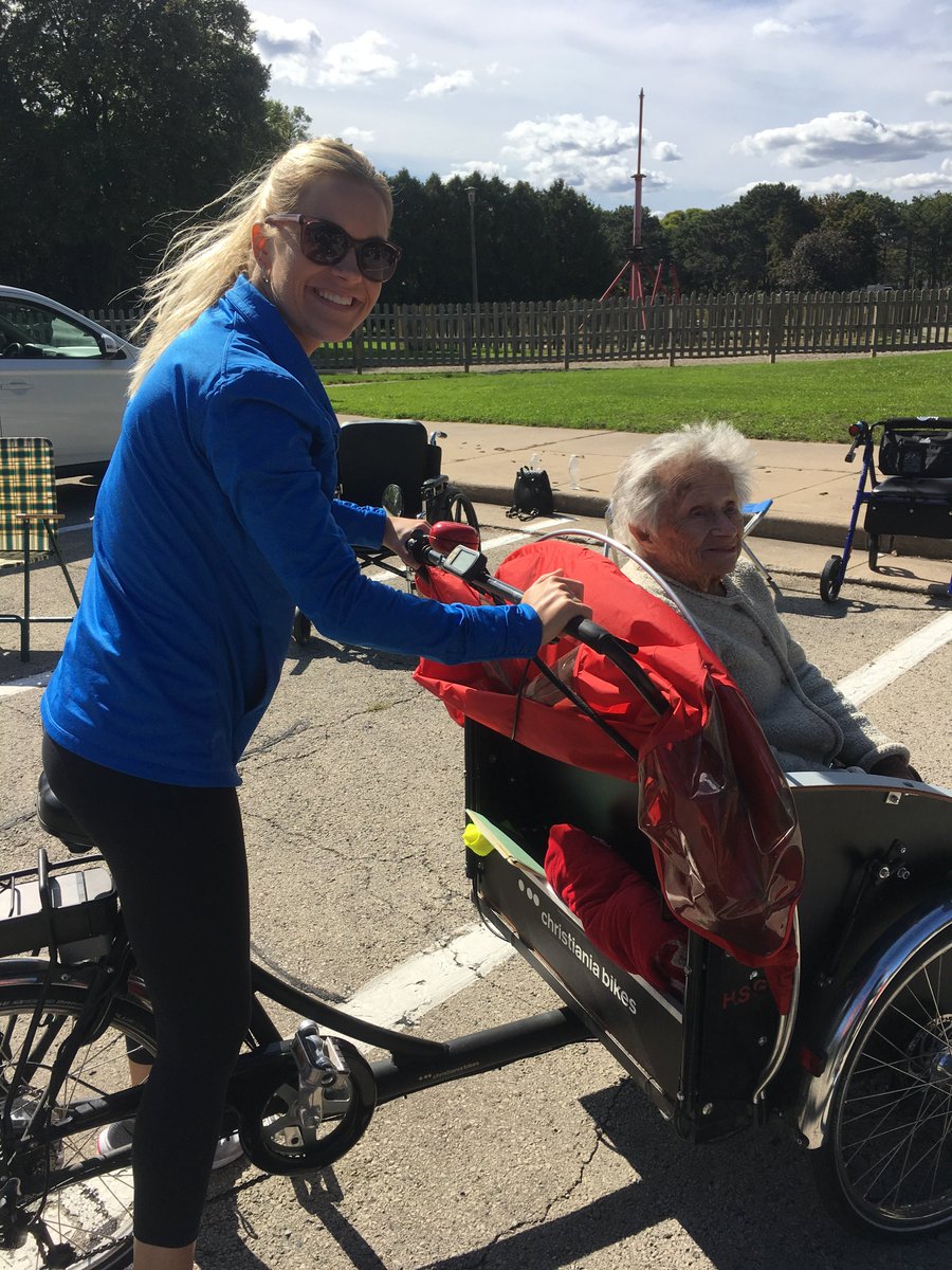 NetworkHealthWI's tweet photo. Our employees teamed up with residents from @miravidaliving for Cycling Without Age last week. They got to spend time outside, touring the community on three-wheeled bicycles. #CyclingWithoutAge #WithoutAge #Bicycling #ThreeWheels #WindInYourHair https://t.co/8KsR32X1W0