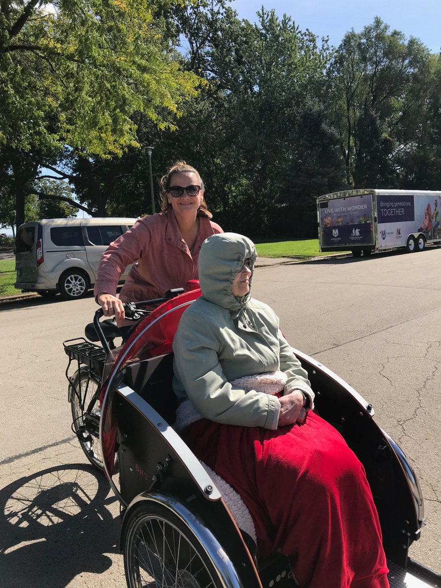 NetworkHealthWI's tweet photo. Our employees teamed up with residents from @miravidaliving for Cycling Without Age last week. They got to spend time outside, touring the community on three-wheeled bicycles. #CyclingWithoutAge #WithoutAge #Bicycling #ThreeWheels #WindInYourHair https://t.co/8KsR32X1W0