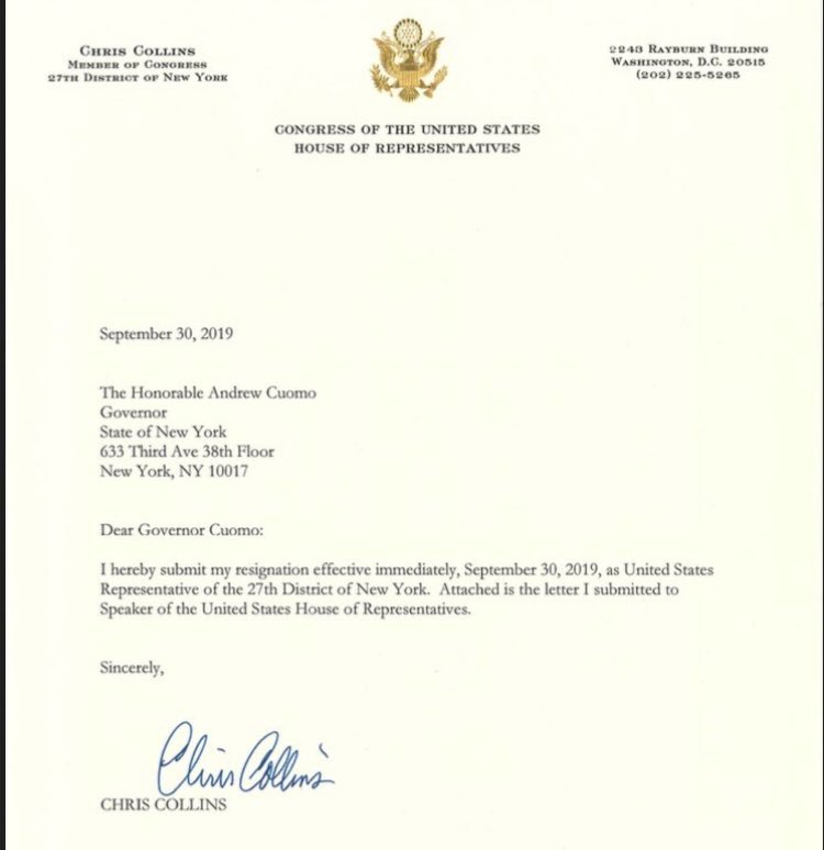 Nick Reisman On Twitter As Per Gov Cuomo S Office Here Is Rep Chris Collins S Resignation Letter Https T Co Xgjmyxkutt Twitter Nick Reisman On Twitter As Per Gov Cuomo S Office Here Is Rep Chris Collins S Resignation Letter Https T Co Xgjmyxkutt Twitter