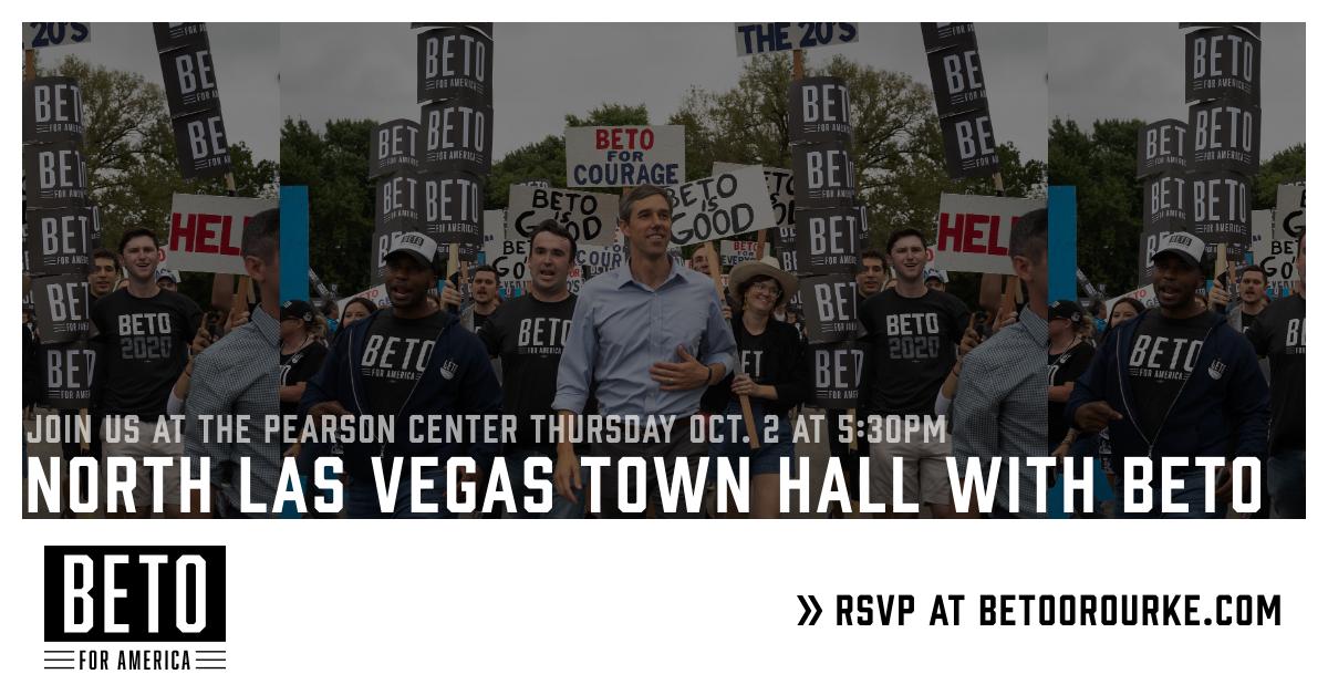 BetoForNevada's tweet photo. 🚨 ATTENTION NEVADA 🚨 

Beto is coming back to Vegas this Wednesday for a town hall at the Pearson Community Center!

RSVP here >> https://t.co/4mNV6VNieI https://t.co/aHKM2j0X3s