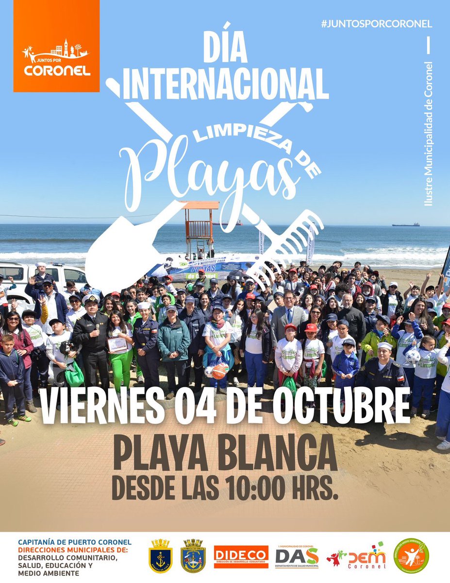 AmbienteCoronel's tweet photo. [ LIMPIEZA PLAYA BLANCA ]

Celebraremos el Día Internacional de Limpieza de Playas este viernes 04 de Octubre,  limpiando nuestra Playa Blanca 🏖 ✅ con estudiantes de distintas escuelas y liceos de #Coronel 👏🏼👏🏼👏🏼

#JuntosPorCoronel
#CoronelSustentable https://t.co/9KXlVZxyB0