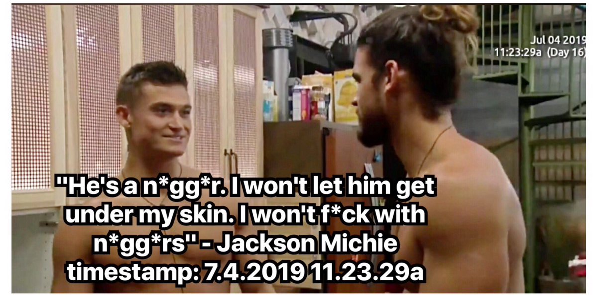 itwaschris's tweet photo. The FIRST time production reprimanded JacKKKson for dropping N-bombs, he says he "fucked up" NOT that he was sorry. You don't accidently drop N-bombs &amp; "pressure"  doesn't make you do it. https://t.co/AjM6VQnpqy
#BigBrother #BB21Finale #BBLF #BigBrother21 #BBMichie #BB21Jackson https://t.co/TBNQqH3Hol
