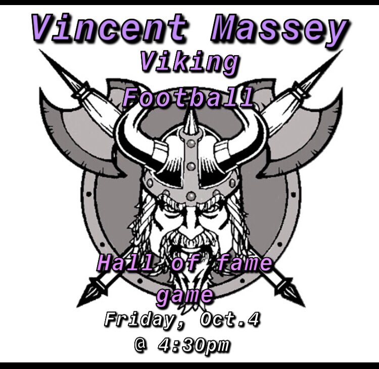VMFootball's tweet image. Fri, Oct. 4th @ 4:30 PM. The VM Vikings  “Hall of Fame” game! Come support your Vikings and the inductees: Brady Dane, Keegan Treloar and Eric Barbour! Then continue the celly into the eve @ the double-decker VIP room. Where u can share tales of the Viking way!  All are Welcomed!