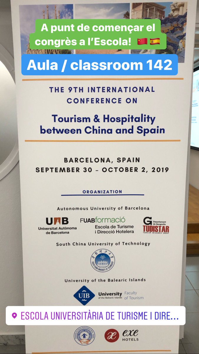 eutdh's tweet photo. Seguim al 9th International Conference on Tourism and Hospitality Between China and Spain, que es celebra fins dimecres a l’ @eutdh @UABBarcelona  #ICT2019 #EUTDH https://t.co/JGaDvuJal8