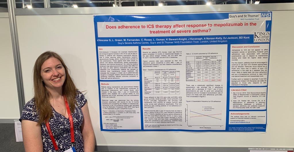 GrainnedAn's tweet photo. Really exciting to present our fab @GSTTnhs asthma team’s data on the effect of inhaled steroid use in biologics patients. Bottom line - keep using your inhalers! @asthmalondon @CrisRoxas1 @briandkent @LondonAsthma #ERSCongress https://t.co/lxhDHFyN7l
