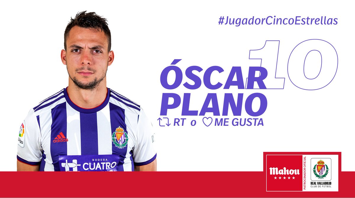 futbolmahou's tweet photo. RT o Me Gusta si crees que Óscar Plano ha sido el #JugadorCincoEstrellas del @realvalladolid en septiembre (4/6) https://t.co/jB23LYm43O