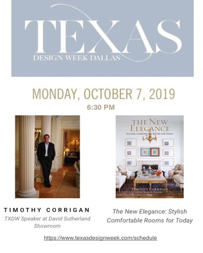 Hey Dallas, Hope you'll join me at @davidsutherlandshowroom on Monday, 10/7 at 6:30 PM for Cocktails, Keynote, and Book Signing. Register at: texasdesignweek.com/register