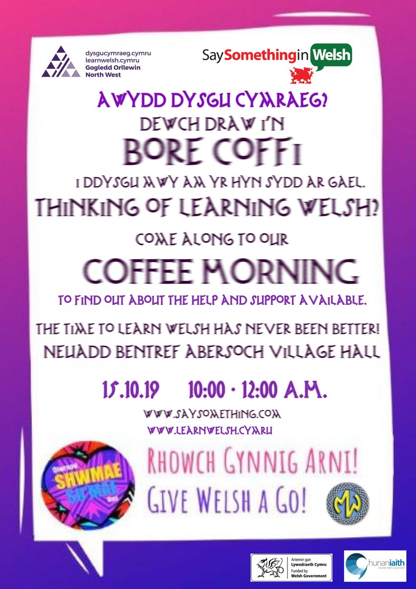 MIaithGwynedd's tweet photo. Ffrindiau yn Abersoch angen dysgu Cymraeg?  Dewch a nhw am baned ar 15.10.19.  In Abersoch and thinking o flearning Welsh. Come for a cuppa on the 15th. @ShwmaeSumae @Learn_Cymraeg @DailyWelshWords #Abersoch https://t.co/2s0hKP6rVK
