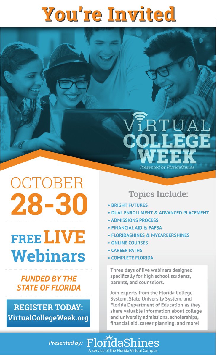 FLShines's tweet photo. Registration is open for #VirtualCollegeWeek. Register online at https://t.co/ENaI8wjHwA today! https://t.co/cjfqMHfvbh