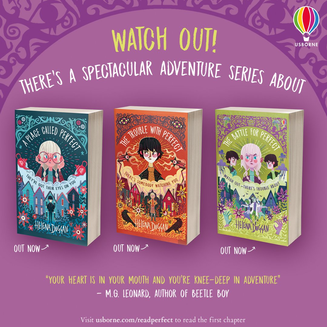 Usborne's tweet photo. It's almost October - which means #Halloween isn't far away! Why not get into the spooky spirit with this perfectly creepy series from @Heldideas 👀 @thesundaytimes have called the final book #TheBattleforPerfect "a rollicking read" 📚 https://t.co/Gw5EyoeBpO