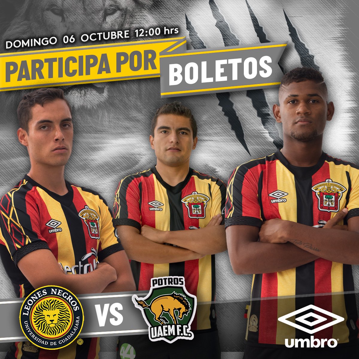 UmbroMex's tweet photo. Tenemos 30 pases dobles para el juego de @LeonesNegrosCF vs @PotrosUAEMFC  
 
Requisitos para participar:

1.- Seguir a @UmbroMex 
2.- Dar RT a esta publicación.
3.- Etiquetar a un amigo con el que quieras ir al partido.

*Los ganadores serán elegidos al azar. 
#UdeGSoloHayUna https://t.co/iZh1g7pwbk