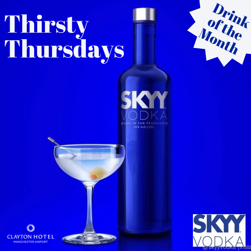 claytonhotelmcr's tweet photo. #ThirstyThursday πΈ
Throughout October, we are shining the spotlight on @SKYYVodka in our Aviator Bar and Grill Restaurant. Served ice cold with a mixer of your choice π
Speak to a member of our team for more information!
#SprirtOfTheMonth #OctoberDrinks #SkyyVodka https://t.co/3fiu8c9nqE