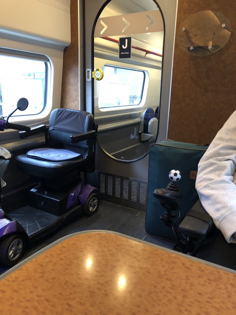 Not impressed @VirginTrains we’ve booked wheelchair space, yet again another passenger with a scooter, who’s been told it can go in the guards van, insists on blocking us in. Their response ‘it’s not my problem’ We get off before them.