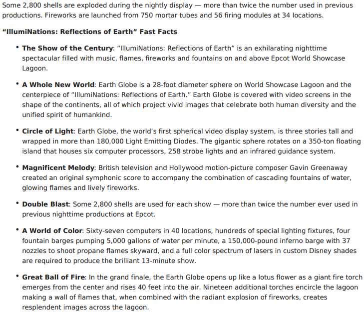 Facts about IllumiNations: Reflections of Earth