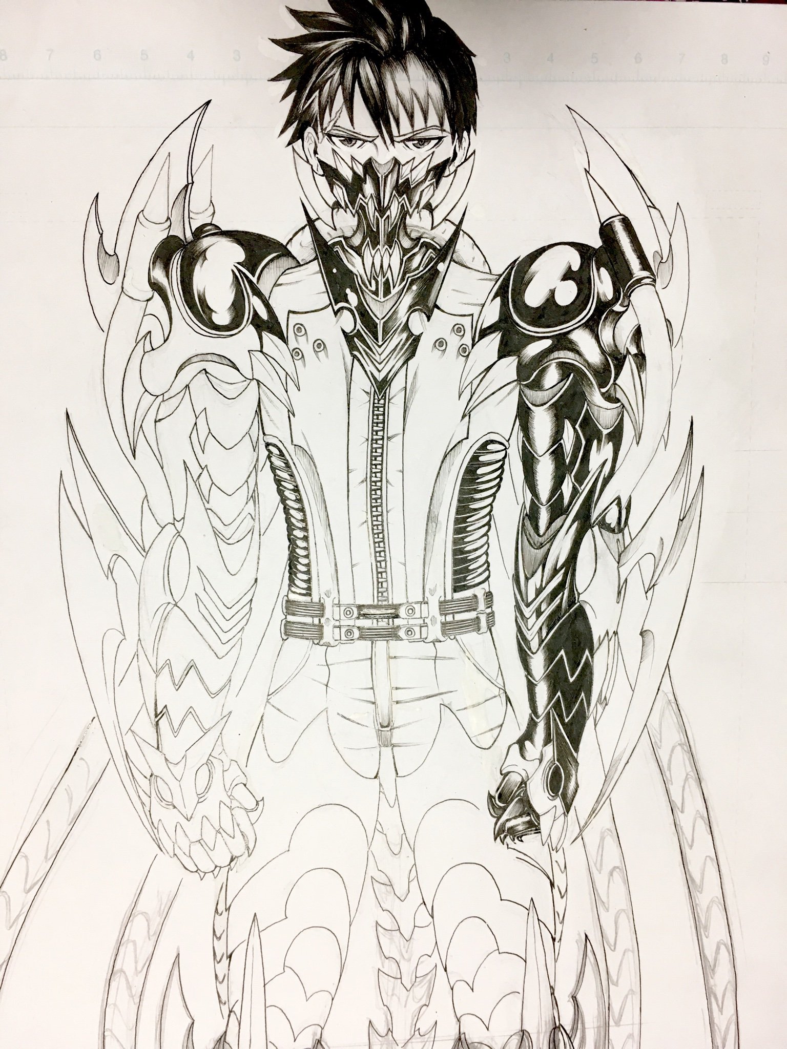 三原 シンジ 左腕のベタだけでヒーヒーいってんのにあと右腕 下半身が残ってんのよ ペン画 アナログ絵 マンガ イラスト 手書き 手描き ヒーロー クリーチャー モンスター ダークヒーロー オリジナリ オリキャラ T Co 7eaas4shdr