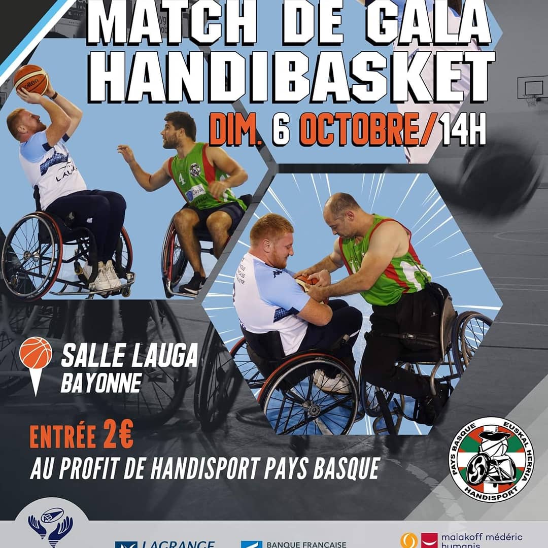 Handisport pays Basque  ainsi que les joueurs de l aviron bayonnais rugby  le fonds de dotation vous donne rdv dimanche pour un beau match de basket fauteuil atipyck  des basketteurs et des rugbymen  handi valide ensemble pour un beau match de basket moment de solidarité  partage