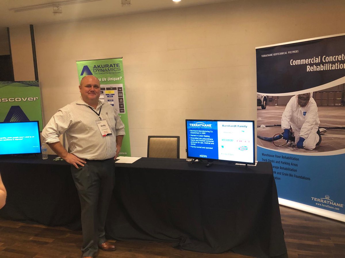 NCFI's tweet image. Akurate Dynamics and Team TerraThane teamed up at this weeks INFRADAY-South infrastructure forum in Houston Texas. Many thanks to Andy Hodgkinson and Chase Wortham from Akurate Dynamics. #infrastructure #akuratedynamics #NCFI #TerraThane #powerofpolymers #concreterepair