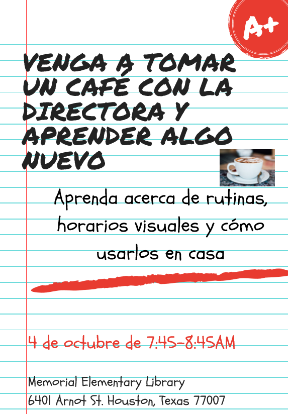 mtgarcia2010's tweet photo. Workshop this Friday from 7:45 to 8:45 on how to use routines and visual schedules @HISDFACE @TeamHISD @mtgarcia2010 @marisa_elam @A_Stevenson3 @quel_joel @csanche9kinder @pto_memorial https://t.co/MDj7Wu7prZ