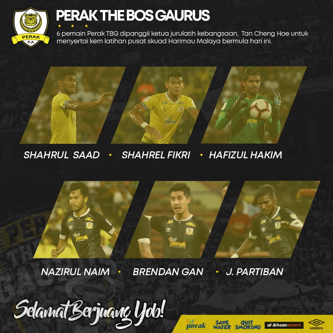 Shahrul Saad, Hafizul Hakim dan Brendan Gan merupakan antara pemain Perak TBG yang dipanggil ketua jurulatih kebangsaan, Tan Cheng Hoe untuk menyertai kem latihan pusat skuad Harimau Malaya bermula hari ini.