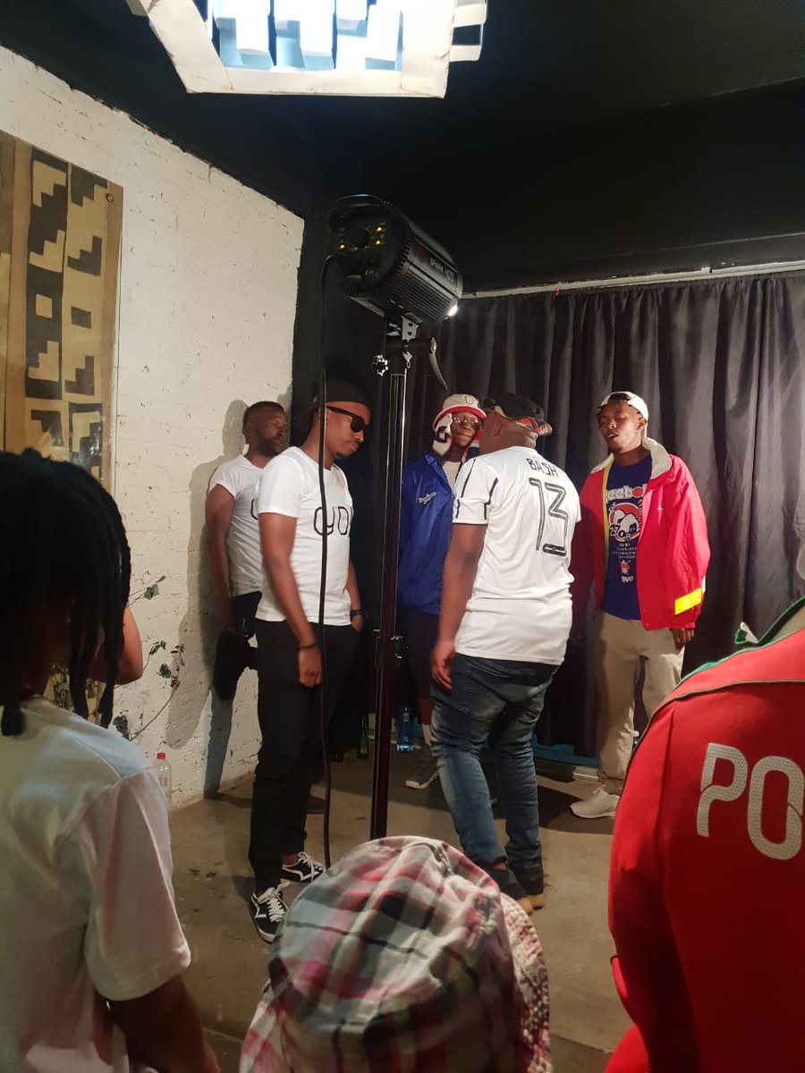 On stage, moments before we tried to take each other's heads off. 
It was such a great battle, had fun preparing for it and an awesome time on stage. S/o to partner in rhyme @iamlawry and our opponents @Tony_Dangler and @ILLYAMIN_SA. #EndGame #ZulluminatiBattles