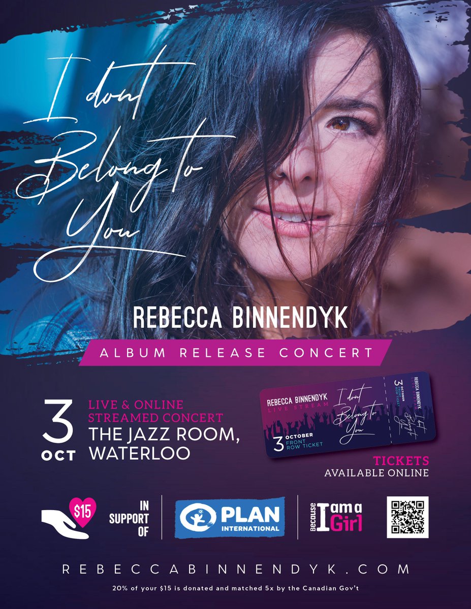 rebeccabinn's tweet photo. This Thursday October 3rd is my live-streamed concert in collaboration with Plan International. For $15, you get my new album, a ticket link to the online concert and 20% of your ticket price will be donated to @PlanCanada.
⁠
Visit https://t.co/vxDuhoBK6l https://t.co/OsJvSn22jR
