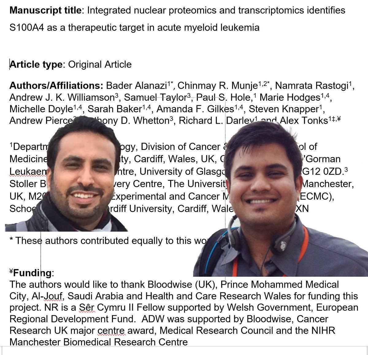 Alex Tonks (@alex_tonks) on Twitter photo Great way to celebrate 1000th Tweet 2day: Accepted manuscript identifying new targets for treatment in AML - Leukemia <a href="/LeukemiaJnl/">Leukemia Journal</a>. Thanks to @Bloodwise_res co-funding the work and special thanks to Prof Whetton <a href="/OfficialUoM/">The University of Manchester</a> for the collaboration. #beatingbloodcancer #AML Great way to celebrate 1000th Tweet 2day: Accepted manuscript identifying new targets for treatment in AML - Leukemia <a href="/LeukemiaJnl/">Leukemia Journal</a>. Thanks to @Bloodwise_res co-funding the work and special thanks to Prof Whetton <a href="/OfficialUoM/">The University of Manchester</a> for the collaboration. #beatingbloodcancer #AML