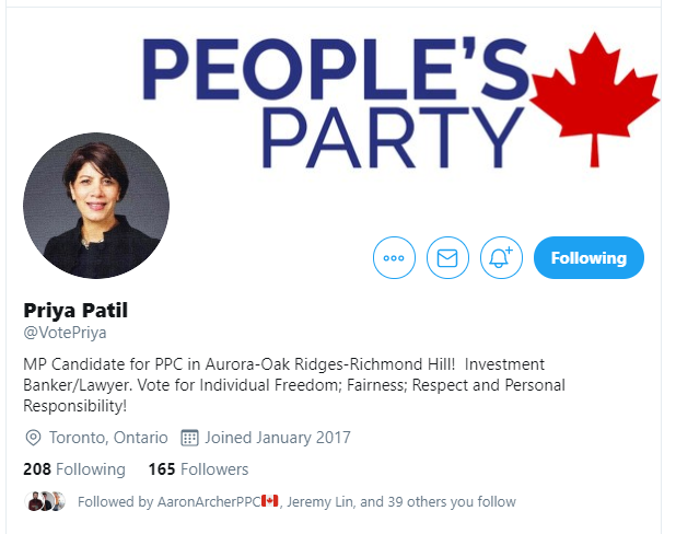 ppclists's tweet photo. We just added the Twitter account for:
Nous venons d’ajouter le compte Twitter de:

Priya Patil
@VotePriya
Aurora-Oak Ridges-Richmond Hill, ON

to these lists / à ces listes:
2019 Candidates: https://t.co/HqntTfIfSt
Ontario EDAs: https://t.co/zqD67TZ2gY https://t.co/39zZz0O4QV