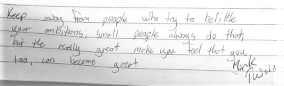 gregs_sis's tweet photo. “Keep away from people who try to belittle your ambitions. Small people always do that, but the really great make you feel that you, too, can become great.” - Mark Twain #gregsbookofeverything #MondayMotivation https://t.co/UXNYp2RcPV