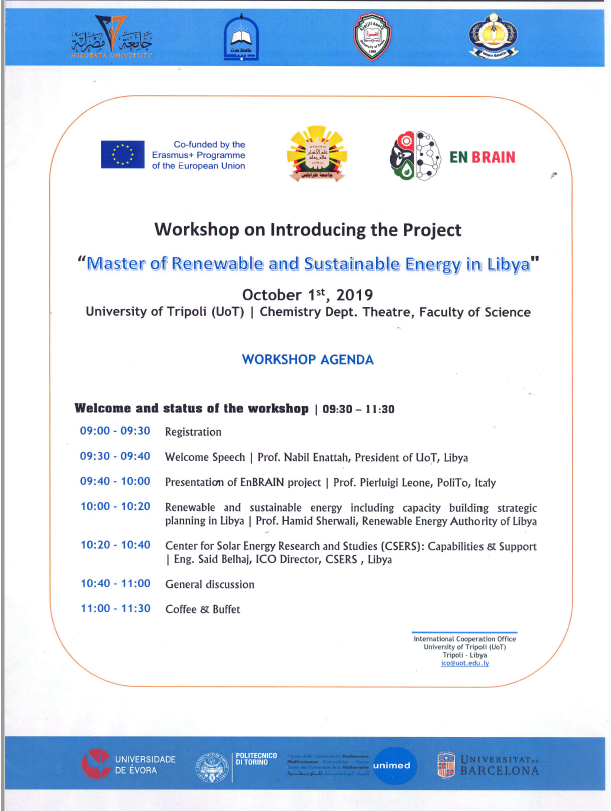 enbrain_project's tweet photo. #enbrainproject workshop in #Tripoli will be held tomorrow, 1st of October. The workshop will be dedicated to the topic "Master of Renewable ans Sustainable Energy in Libya". More details here: https://t.co/KWMnllidqA https://t.co/tYQUwIZAX0