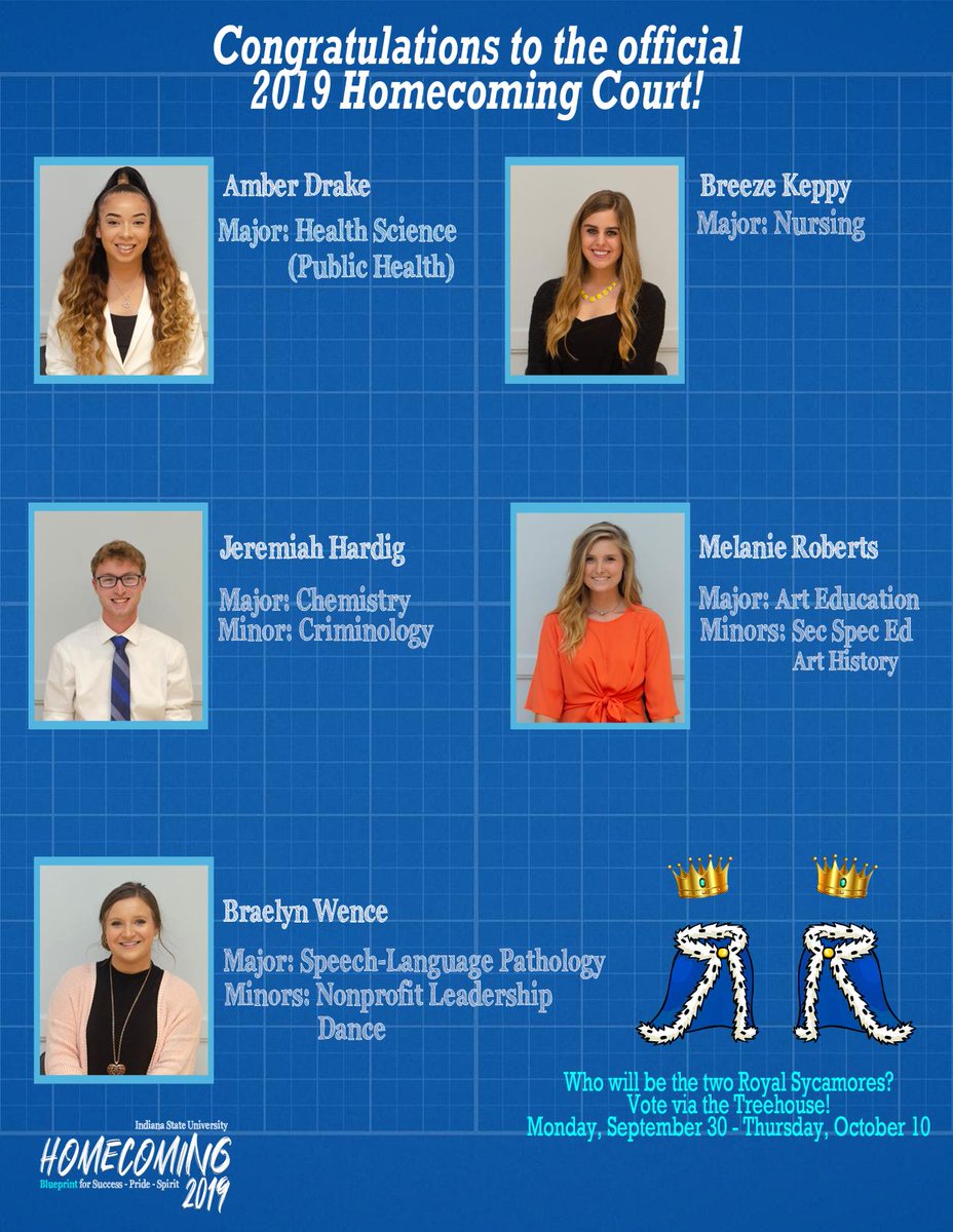 Congratulations to the official 2019 Homecoming Court!

Vote on the Treehouse to pick the two Royal Sycamores