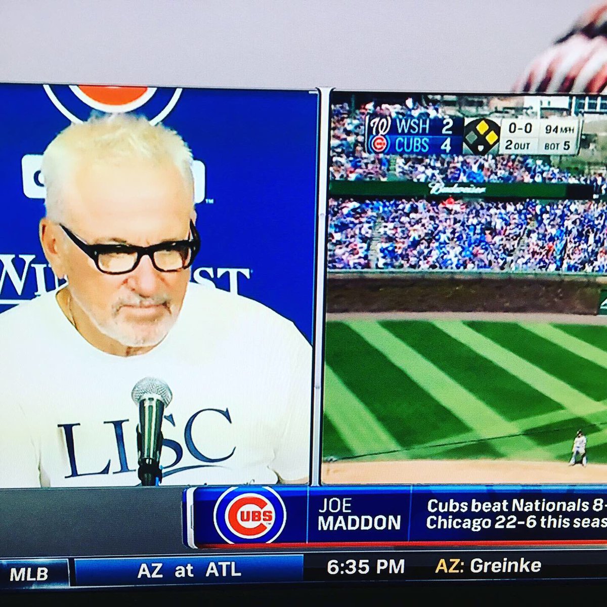 LISCChicago's tweet photo. A big thanks to Joe Maddon for always supporting us and rocking the LISC t-shirt. You will be missed! 💙⚾️ #RespectCommunity #CubsCharities https://t.co/RXP2EKVffU