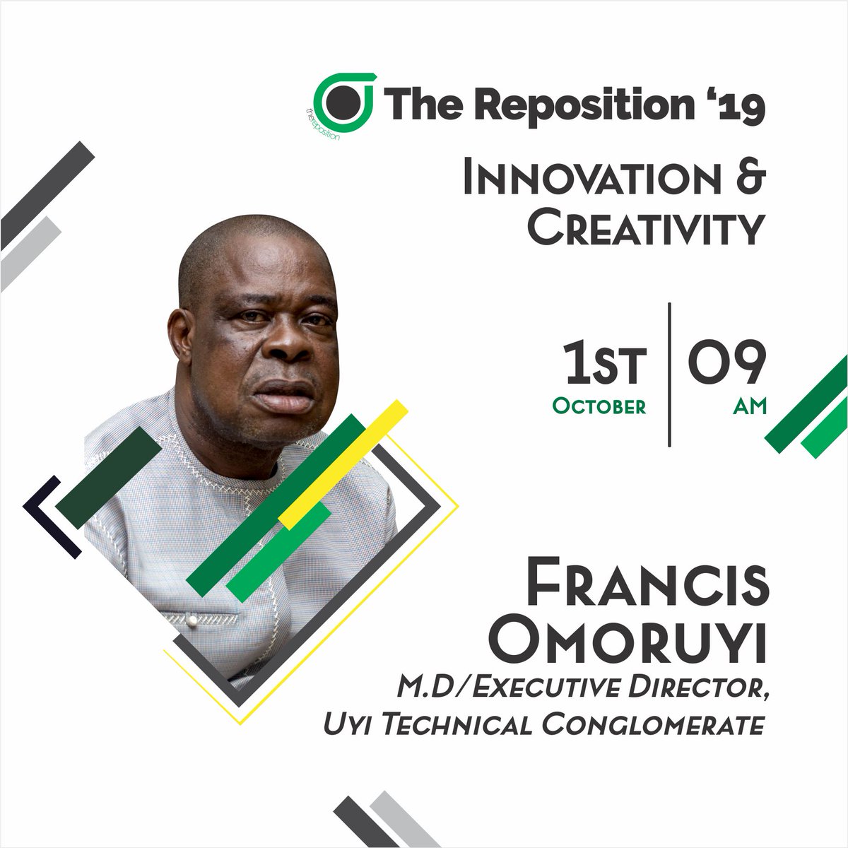 TheKingLeonne1's tweet photo. Creativity doesn't have an end, if you're satisfied, you'll be mediocre.
The Chairman of Uyi Technical Conglomerates will be speaking at #TheReposition2019 tomorrow #BeninCity https://t.co/ZakDfxgD8e