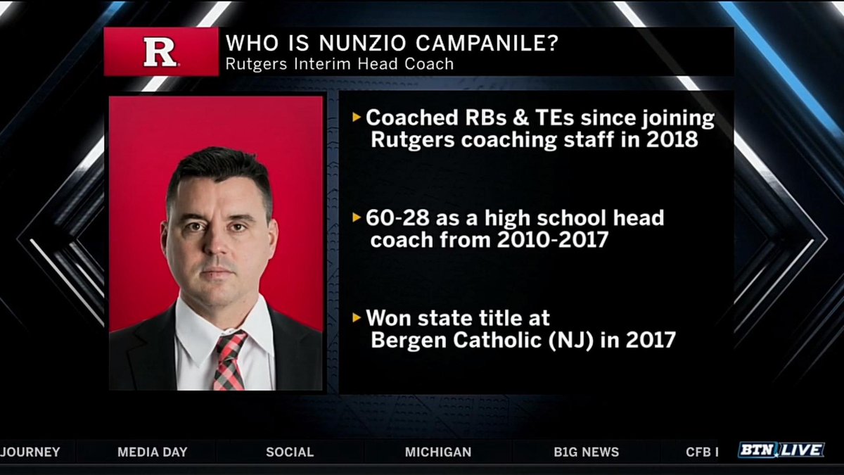 Meet <a href="/RFootball/">Rutgers Football 🪓</a>'s interim head coach Nunzio Campanile.