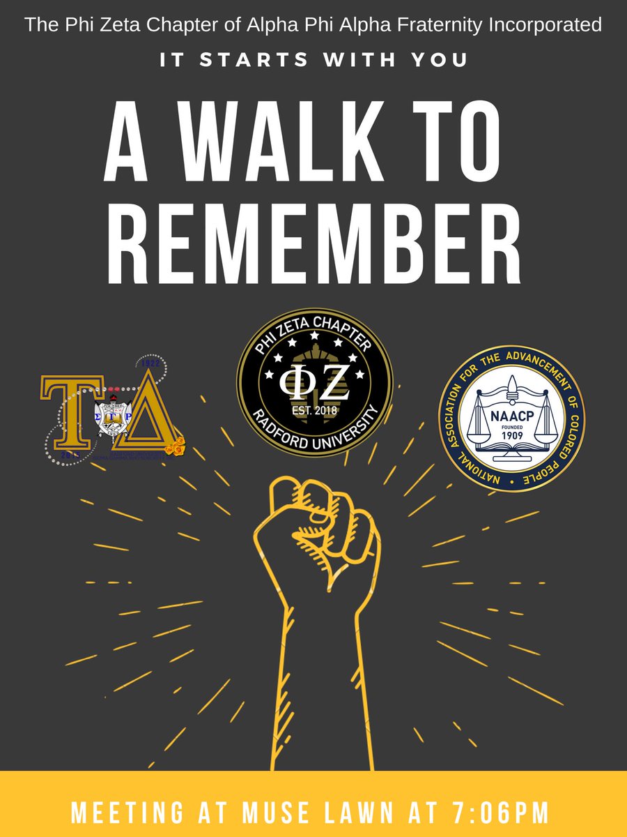 PhiZ_Alphas's tweet image. Today!!! we will be hosting a peaceful walk/vigil for the remembrance of our lost love ones due to police brutality. Please join us as we come together to remember them. #AlphaWeek #AWalkToRemember 🖤💛