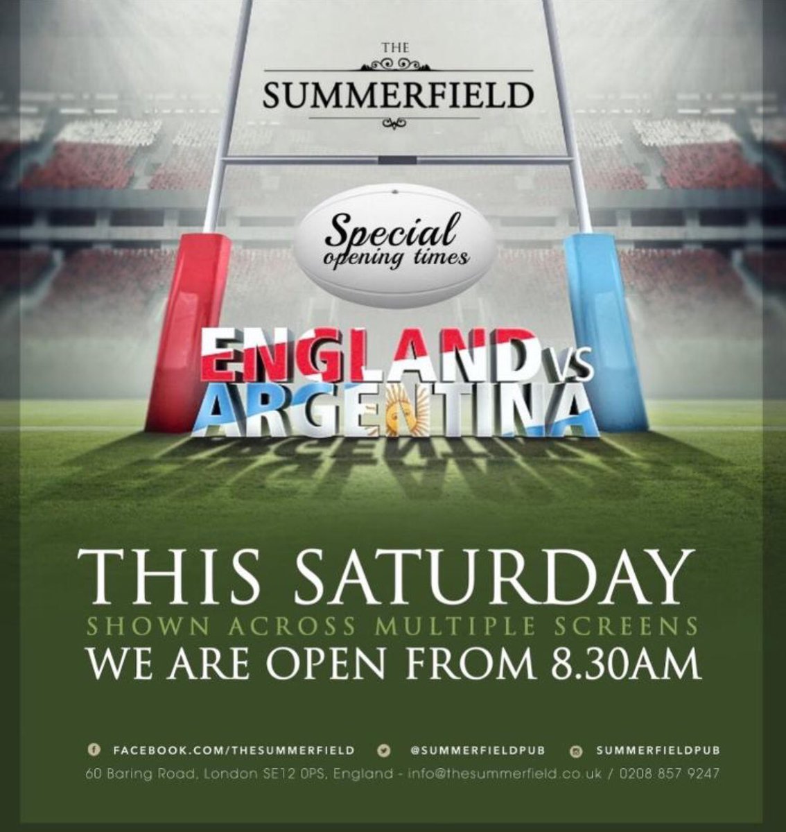 As we get to the business end of the Rugby World Cup pool stages, join us at the Summerfield for England’s next crucial match.