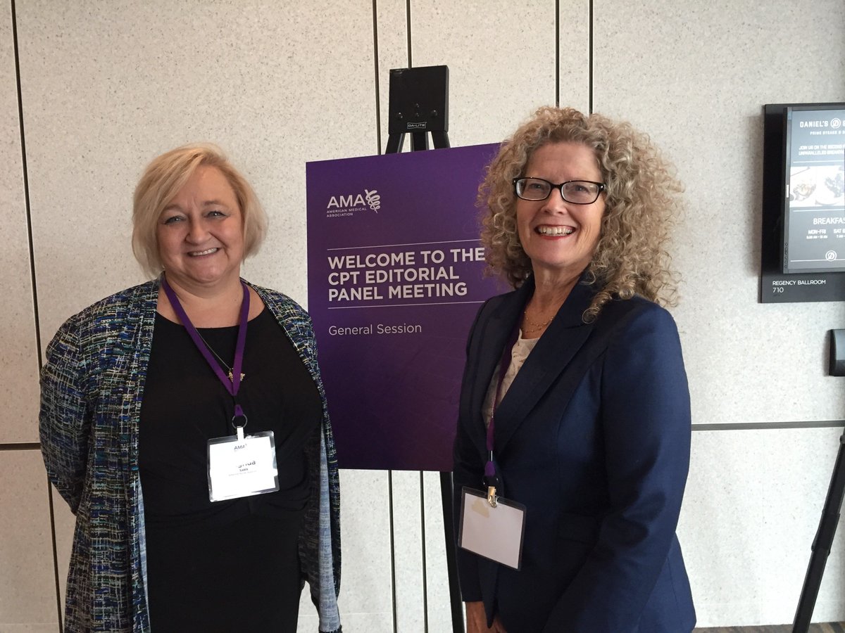 RNAction's tweet photo. Glad to have attended the @AmerMedicalAssn CPT editorial panel meeting with @ANANursingWorld delegate @JillOlmsteadNP. An important &amp; rigorous process to ensure CPT codes are current and capture quality healthcare data for our patients. #HealthIT @AANP_NEWS https://t.co/mou6rw1NEs