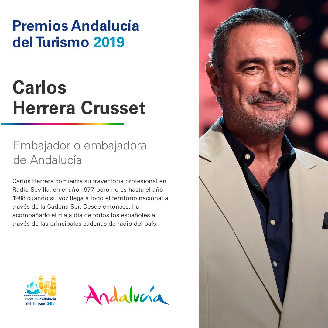 TurismoAND's tweet photo. 📣PREMIOS ANDALUCÍA DE TURISMO 2019🏅
¿Quieres conocer quiénes son este año los galardonados por su labor y contribución al turismo de nuestra región?
🥁Y los premiados son...
📸🎙@carlosherreracr, 🏆 Premio Embajador de Andalucía🙌🏻

#PremiosTurismoAnd https://t.co/5ScmdlHe4W