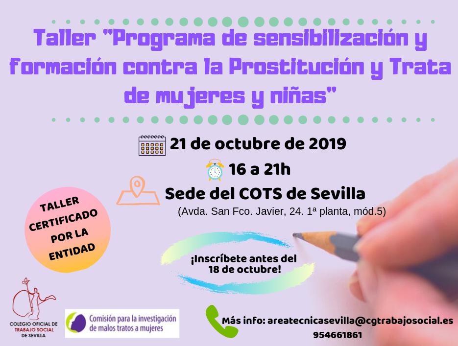 colegiotsevilla's tweet photo. ➡️II Edición del taller "Programa de sensibilización y formación sobre la prostitución y explotación sexual de mujeres y niñas" impartido por @CIMTM
🗓21 de octubre 2019 en nuestra Sede
👉 https://t.co/CjC5HLLUpX…/
#trabajosocialsevilla #igualdad #NoTrata #NoProstitucion https://t.co/kyITJPmHYA