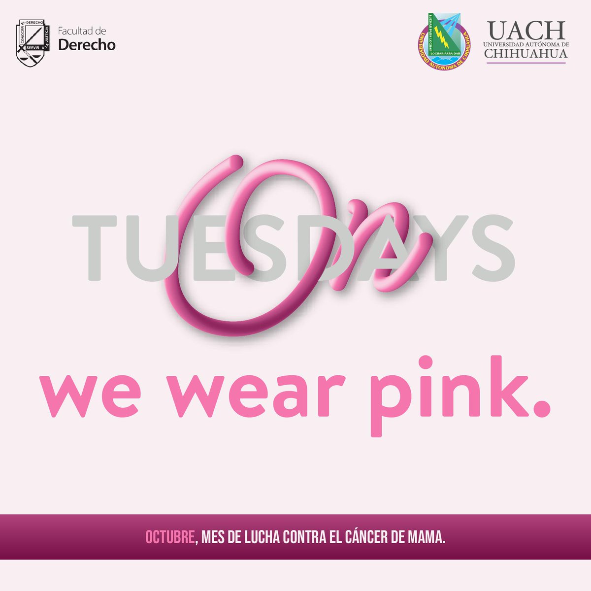 Octubre es el mes internacional de la lucha contra el Cáncer de mama. Súmate al apoyo y viste de rosa los días martes.

"Mira con los ojos de otro, escucha con los oídos de otro y siente con el corazón de otro" 😊💓
Alfred Adler.

#OctubreRosa #OnTuesdaysWeWearPink #SúmateAlRosa